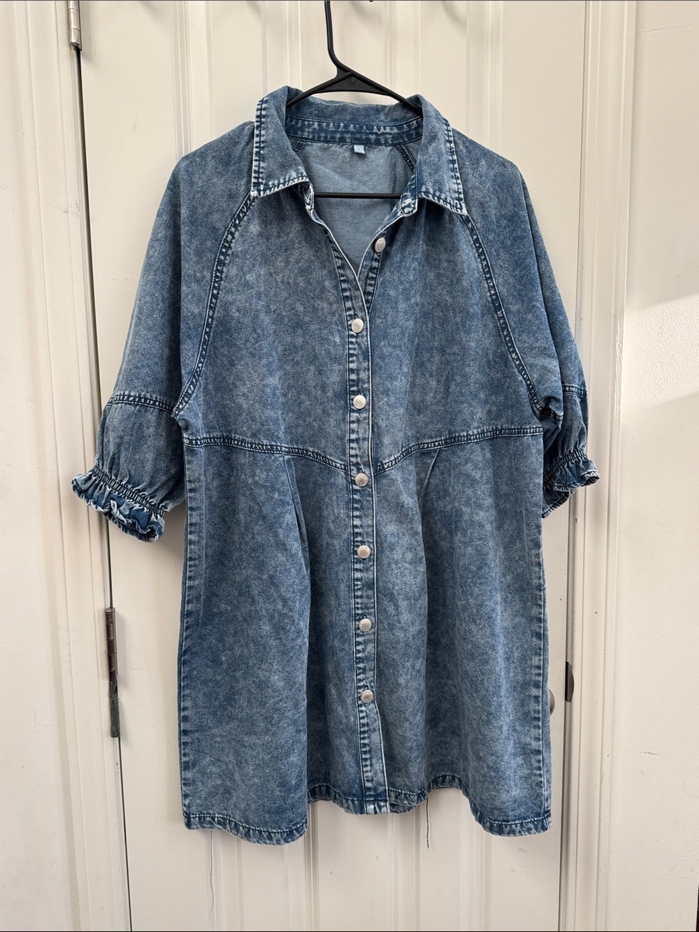 Blue Washed Denim Button-Front Tunic Top